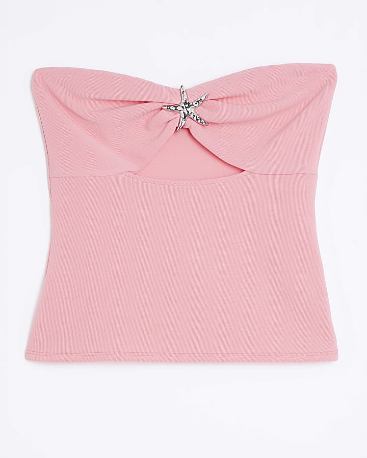 Pink Starfish Trim Ribbed Bandeau Top