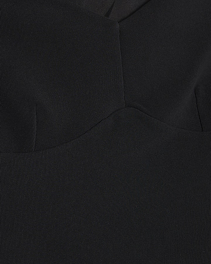 Black Sleeveless Ribbed Bardot Top