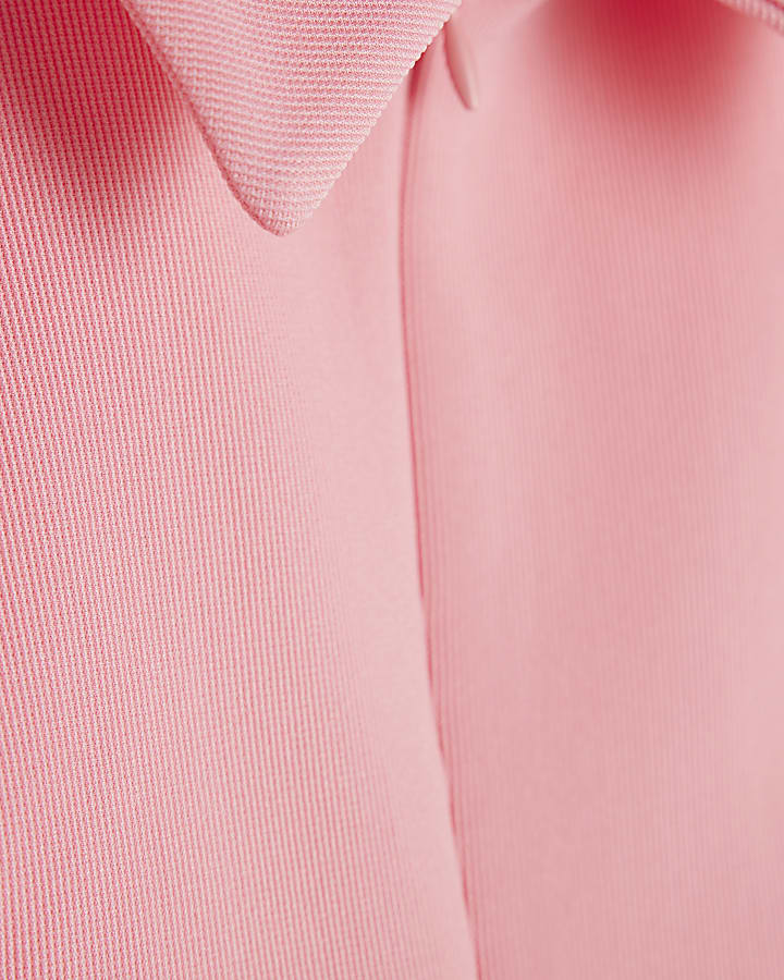 Pink Sleeveless Zip Front Ribbed Top
