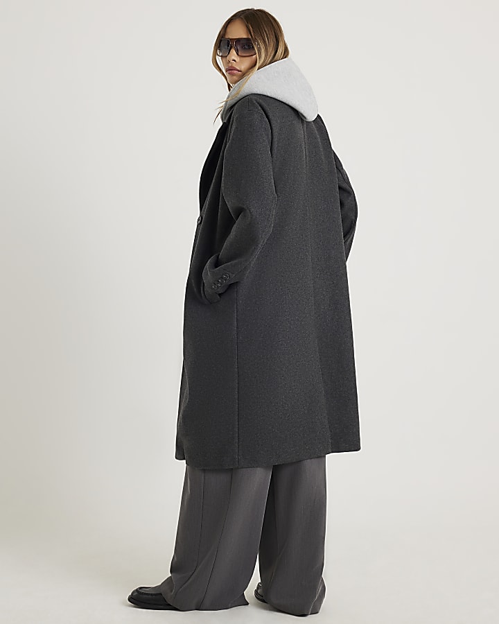 Grey Hooded Hybrid Coat