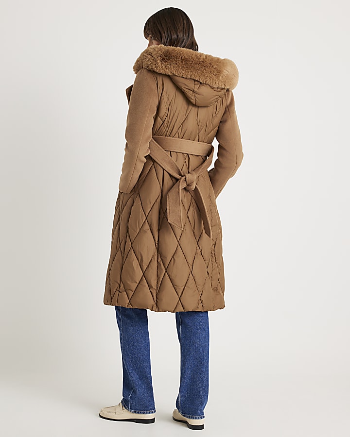 Brown Hybrid Longline Padded Coat
