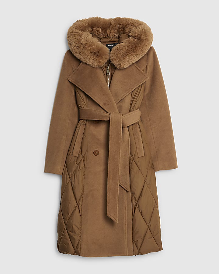 Brown Hybrid Longline Padded Coat