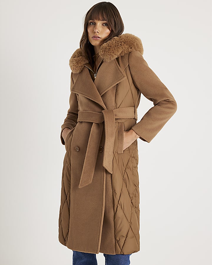 Brown Hybrid Longline Padded Coat