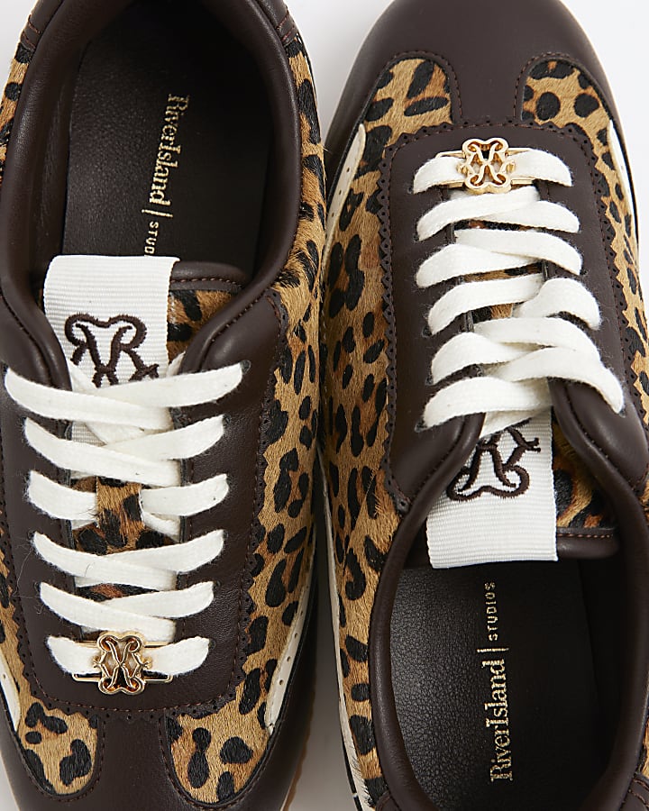 Brown Leopard Print Retro Trainers