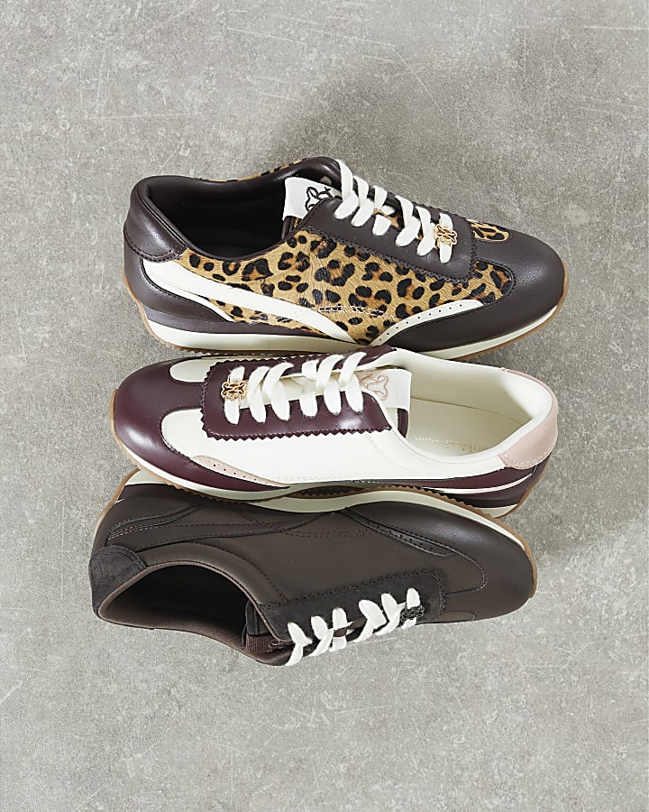 Brown Leopard Print Retro Trainers