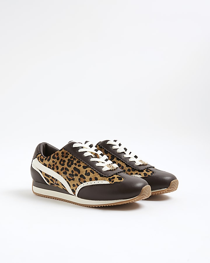 Brown Leopard Print Retro Trainers