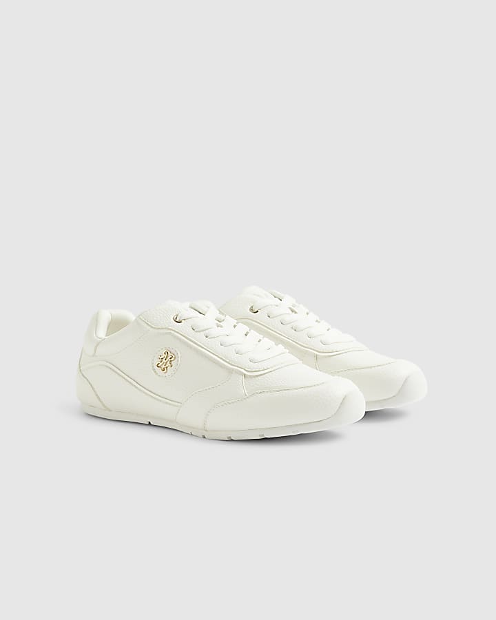 White Lace Up Branded Trainers