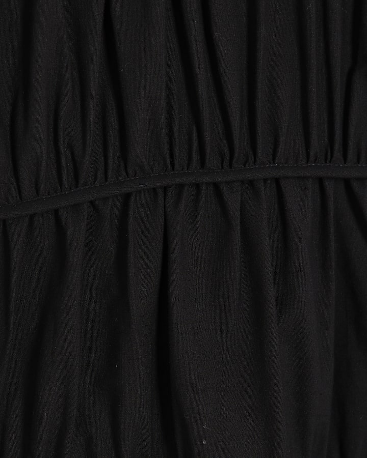 Black Drawstring Tiered Maxi Dress