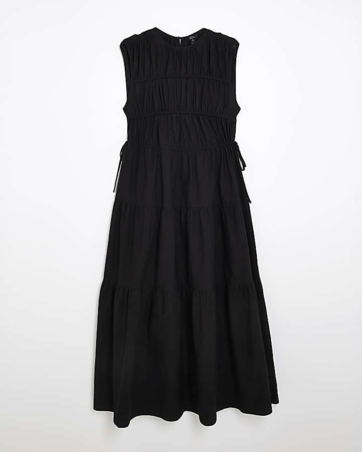 Black Drawstring Tiered Maxi Dress
