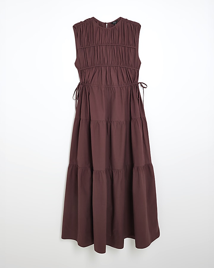 Purple Drawstring Tiered Maxi Dress