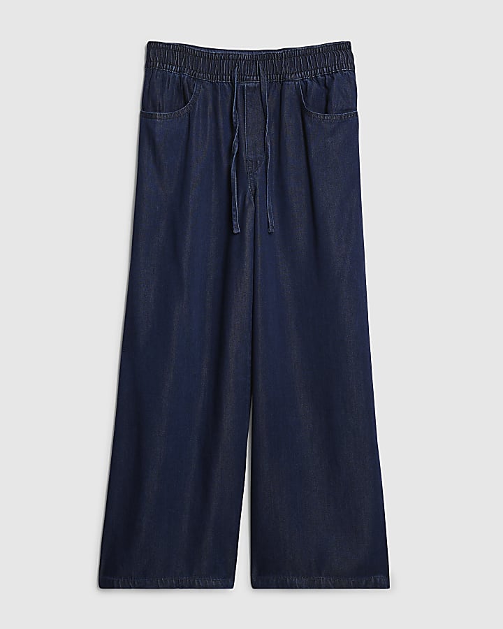 Indigo Dark Blue Wide Leg Pyjama Style Jeans
