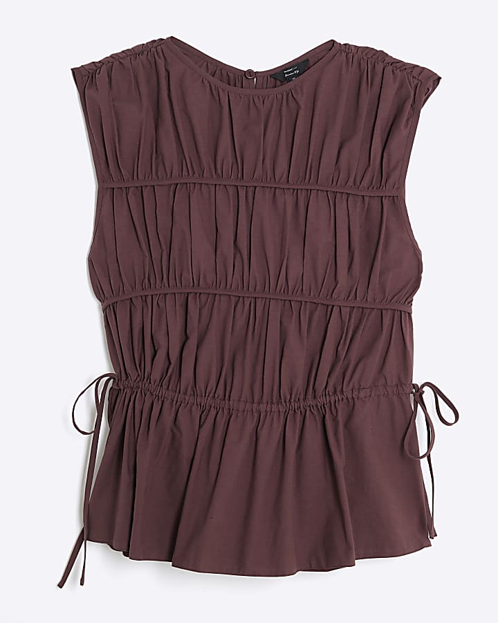 Purple Tiered String Detail Peplum Top