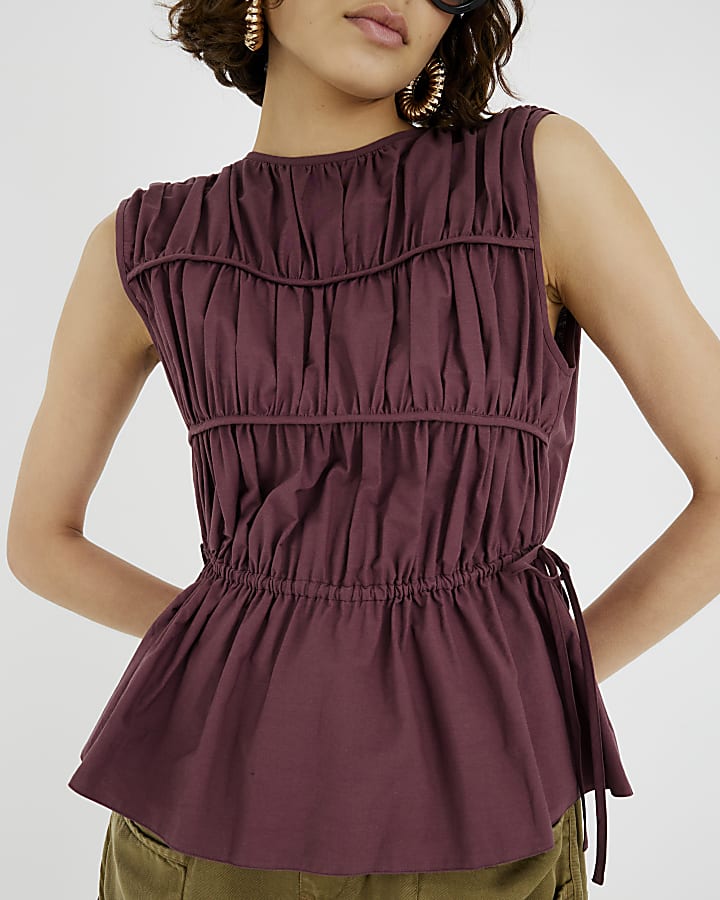 Purple Tiered String Detail Peplum Top