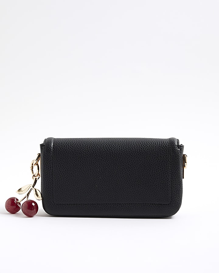 Black Embossed Flap Cross Body Bag