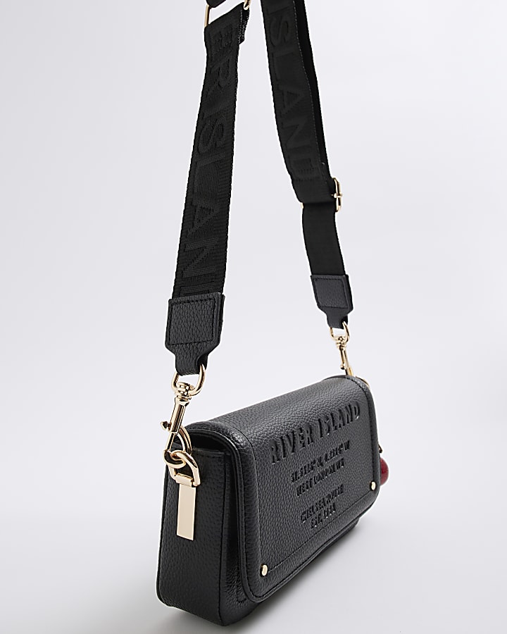 Black Embossed Flap Cross Body Bag