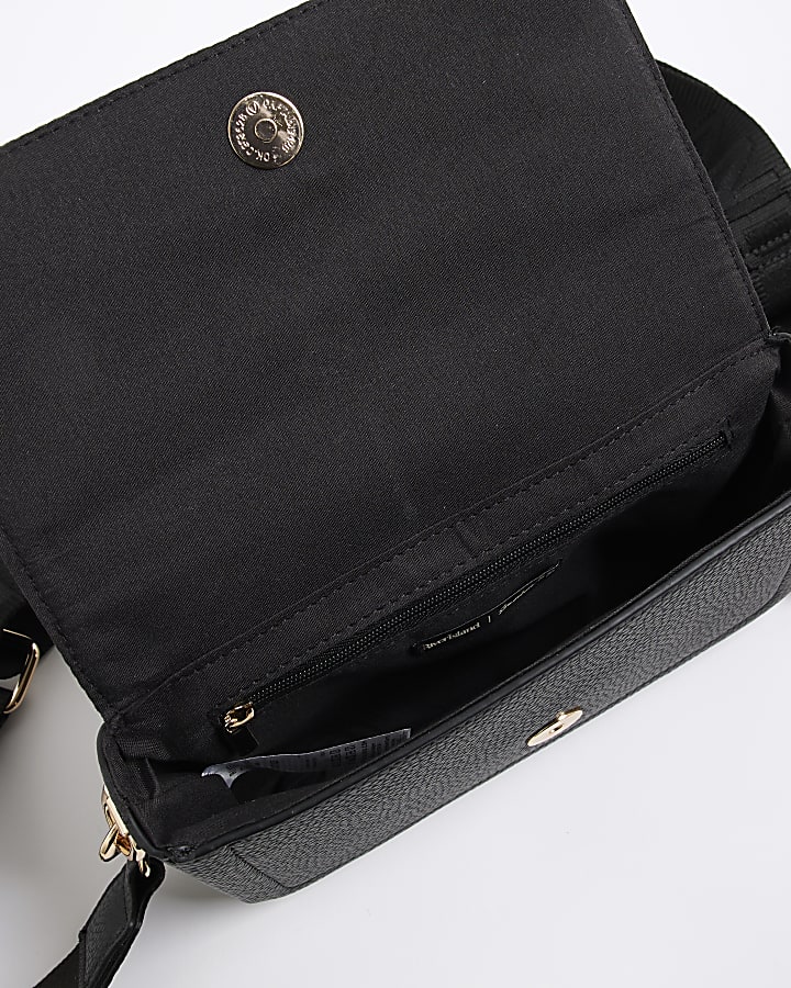 Black Embossed Flap Cross Body Bag