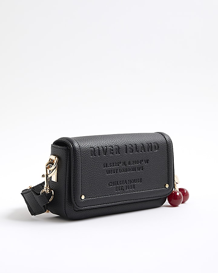 Black Embossed Flap Cross Body Bag