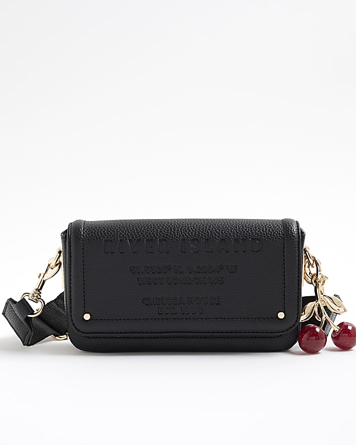 Black Embossed Flap Cross Body Bag
