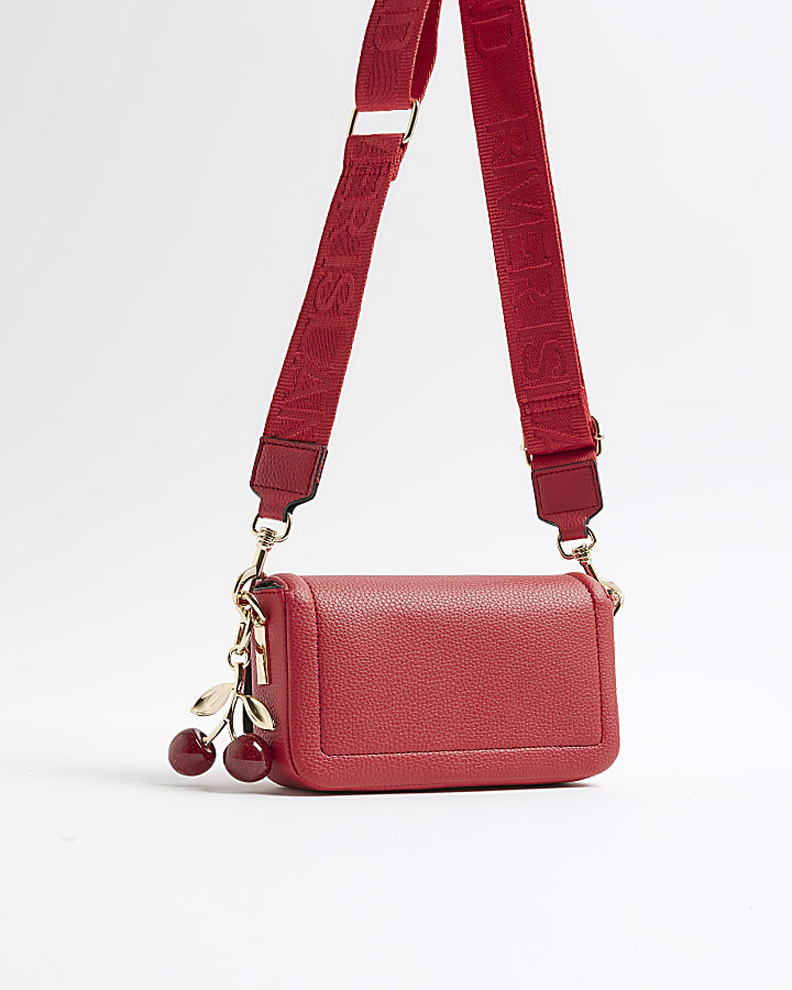 Red Embossed Flap Cherry Cross Body Bag
