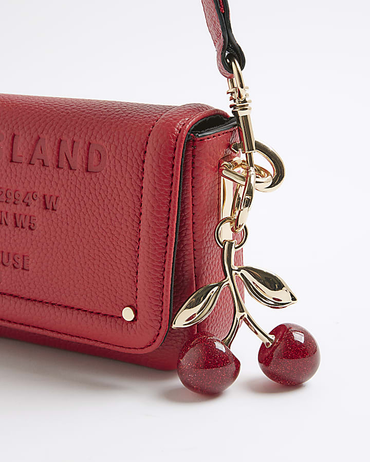 Red Embossed Flap Cherry Cross Body Bag