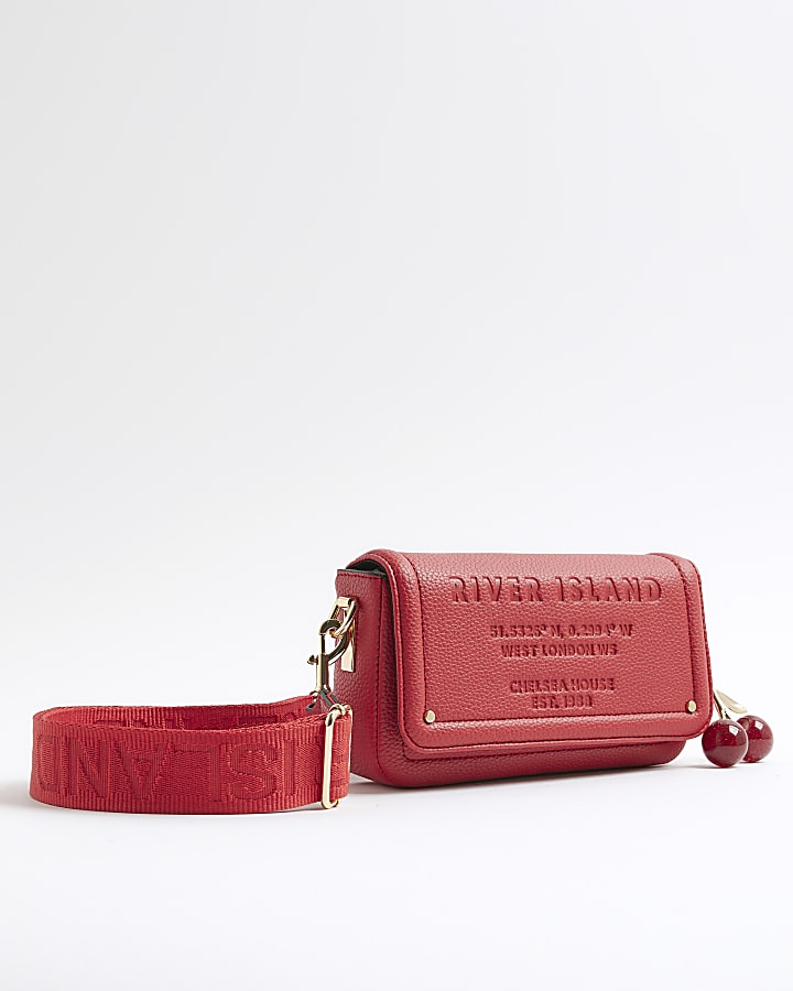 Red Embossed Flap Cherry Cross Body Bag