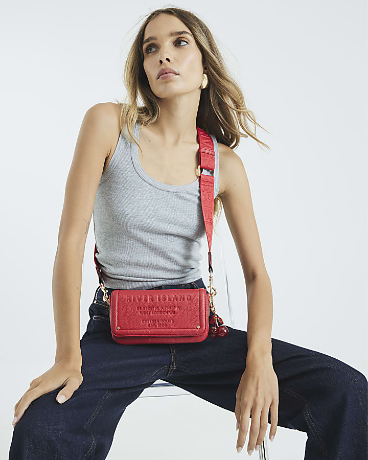 Red Embossed Flap Cherry Cross Body Bag