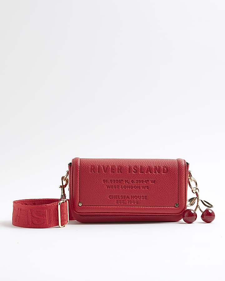 Red Embossed Flap Cherry Cross Body Bag