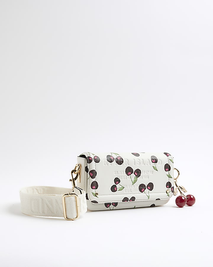 Cream Cherry Print Cross Body Bag