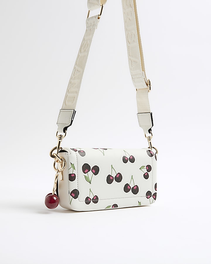 Cream Cherry Print Cross Body Bag