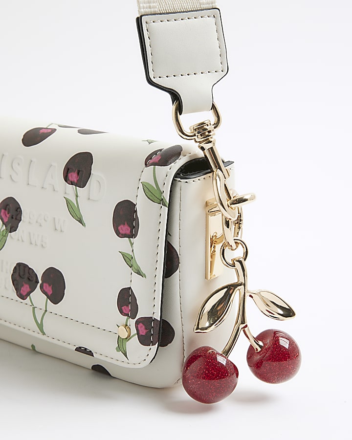 Cream Cherry Print Cross Body Bag
