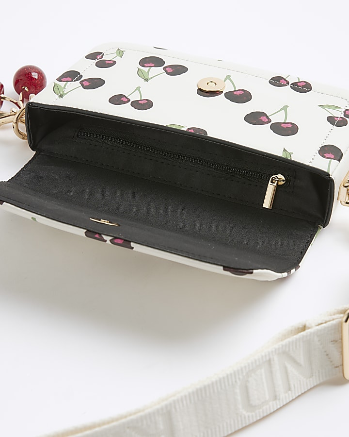 Cream Cherry Print Cross Body Bag