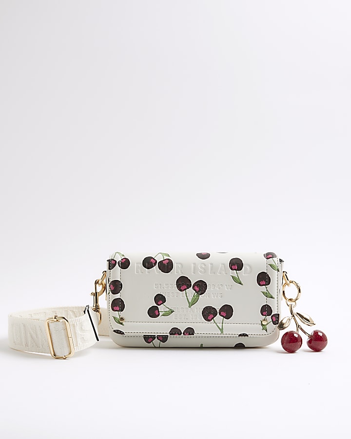 Cream Cherry Print Cross Body Bag