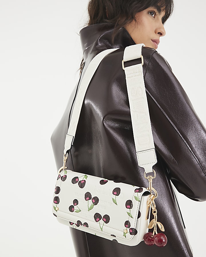 Cream Cherry Print Cross Body Bag