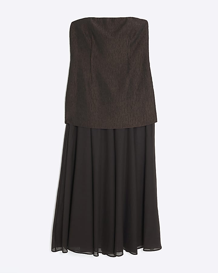 RI Studio Brown Hybrid Sheer Maxi Dress
