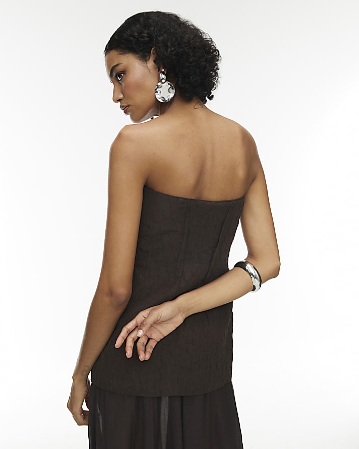 RI Studio Brown Hybrid Sheer Maxi Dress