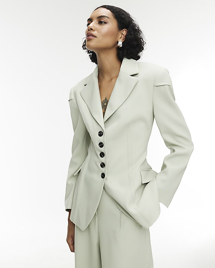 RI Studio Green Cinched Waist Blazer