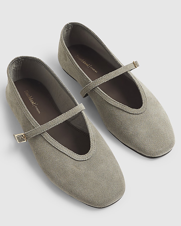 Grey Faux Suede Mary Jane Shoes