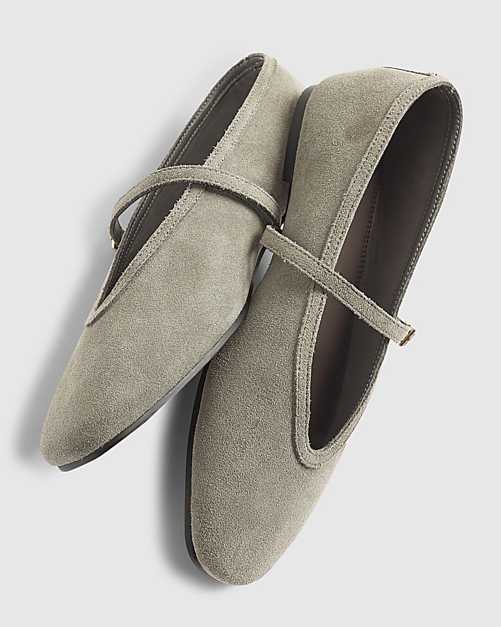 Grey Faux Suede Mary Jane Shoes