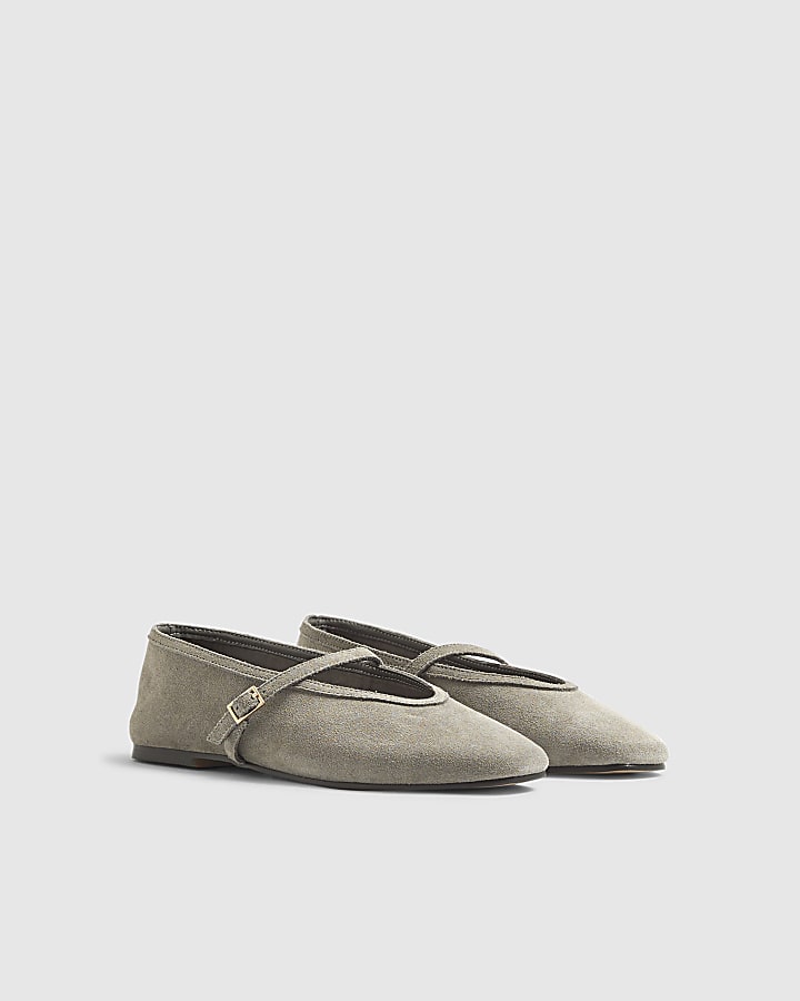 Grey Faux Suede Mary Jane Shoes