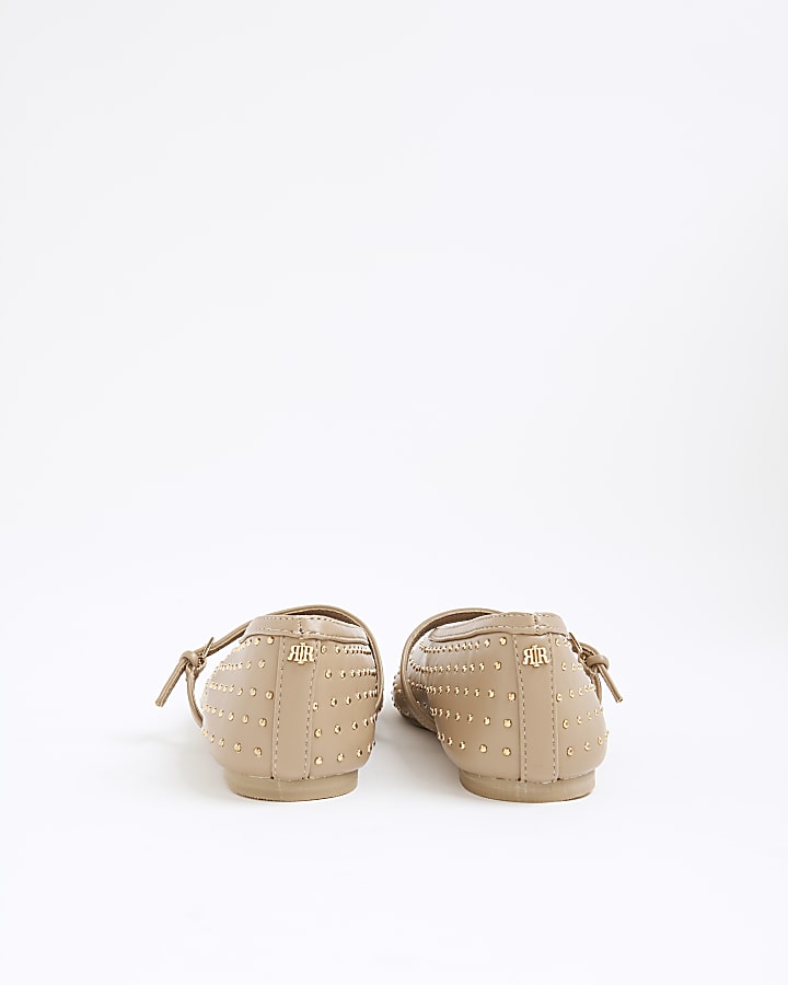 Beige Studded Mary Jane Ballet Pumps