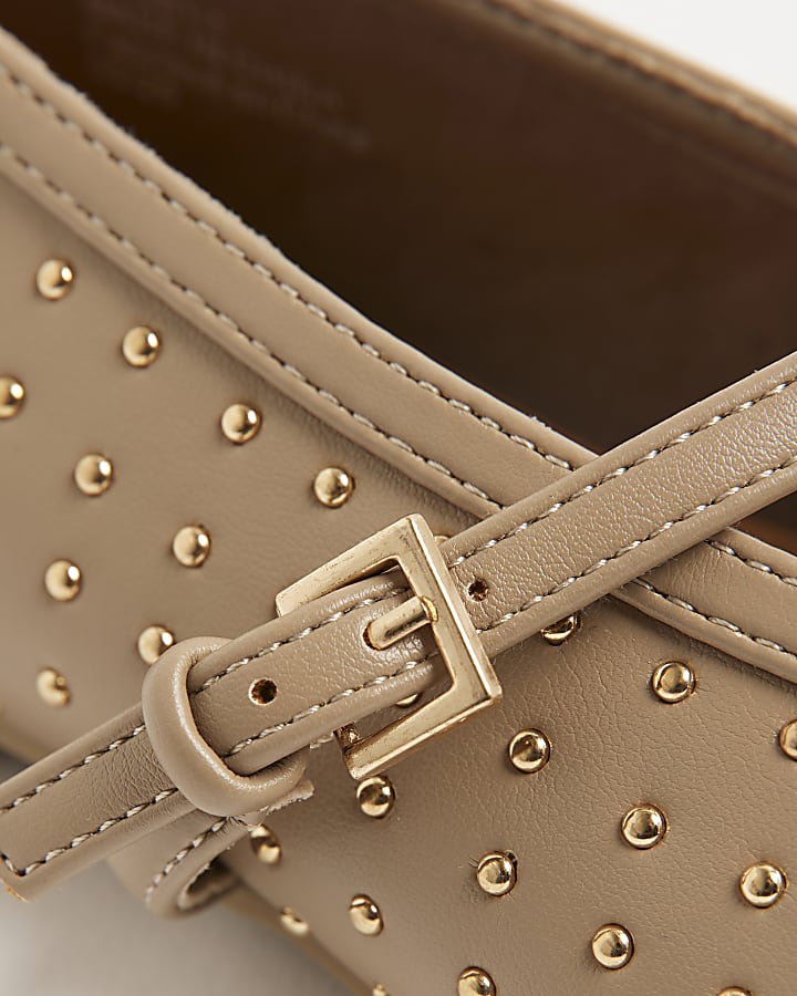 Beige Studded Mary Jane Ballet Pumps