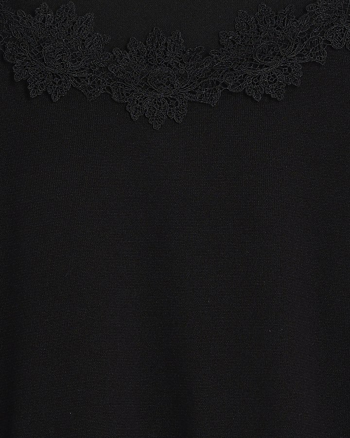 Black Lace Trim Cut Out Shoulder Top