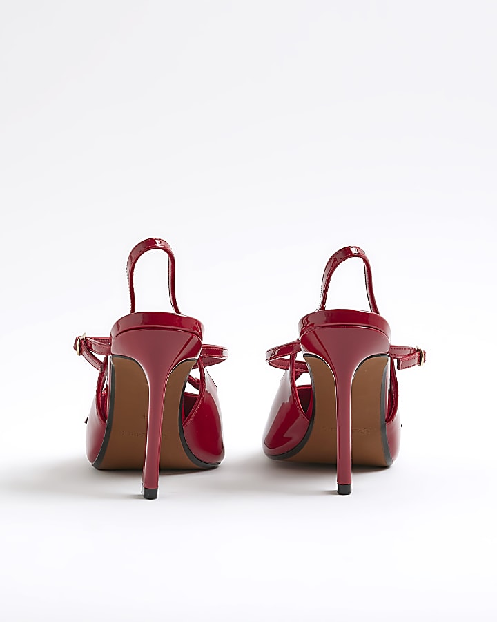 Red Pointed Buckle Slingback Heels