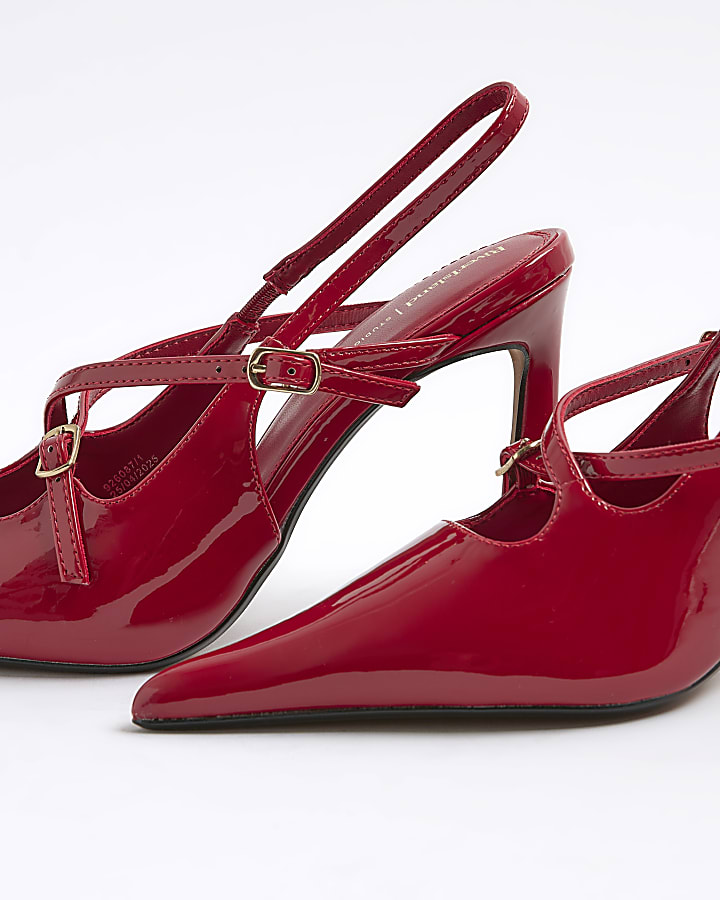 Red Pointed Buckle Slingback Heels