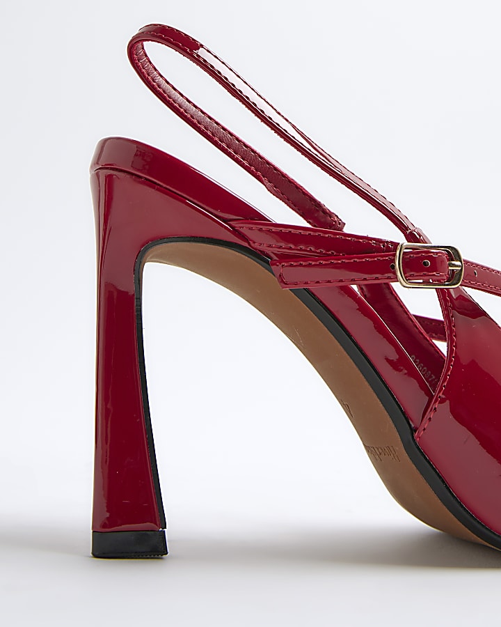 Red Pointed Buckle Slingback Heels