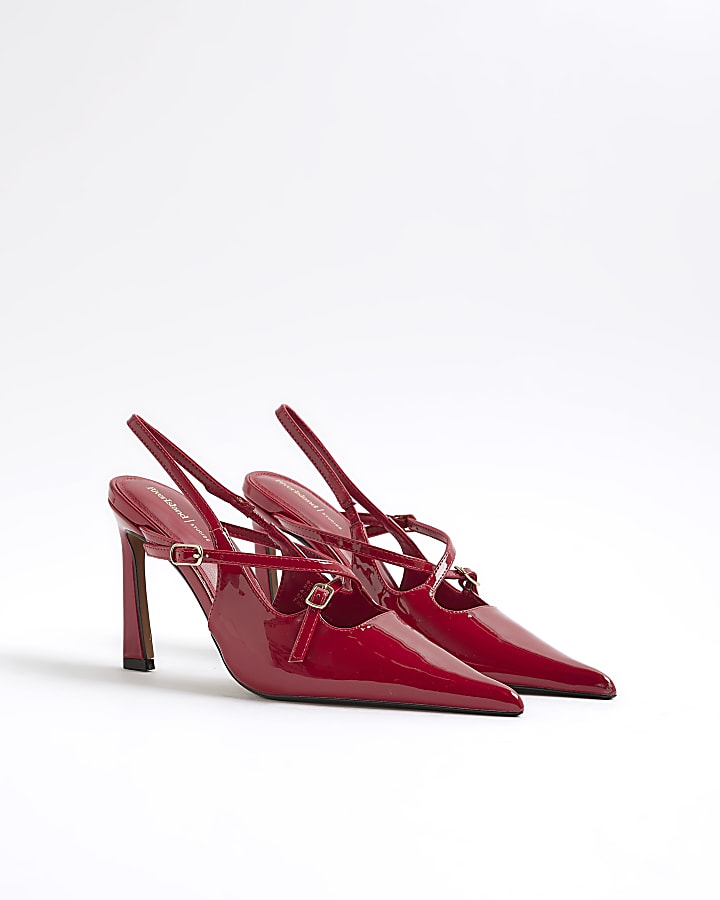 Red Pointed Buckle Slingback Heels