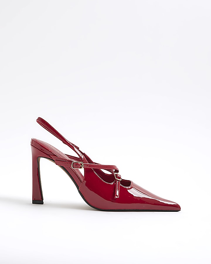 Red Pointed Buckle Slingback Heels