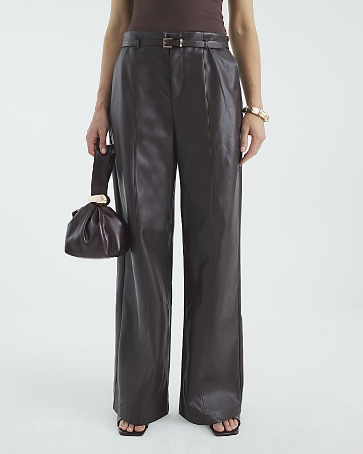 Red Belted Wide Leg Trousers