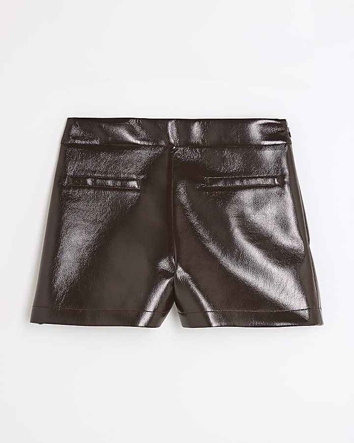Red Faux Leather Shorts