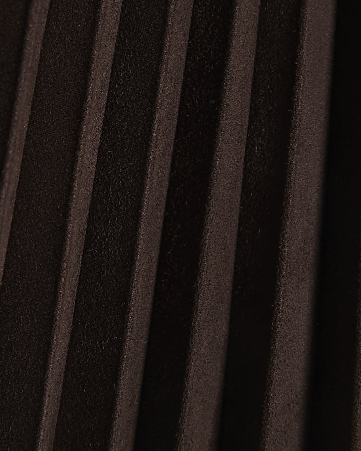 Brown Faux Suede Pleated Mini Skirt